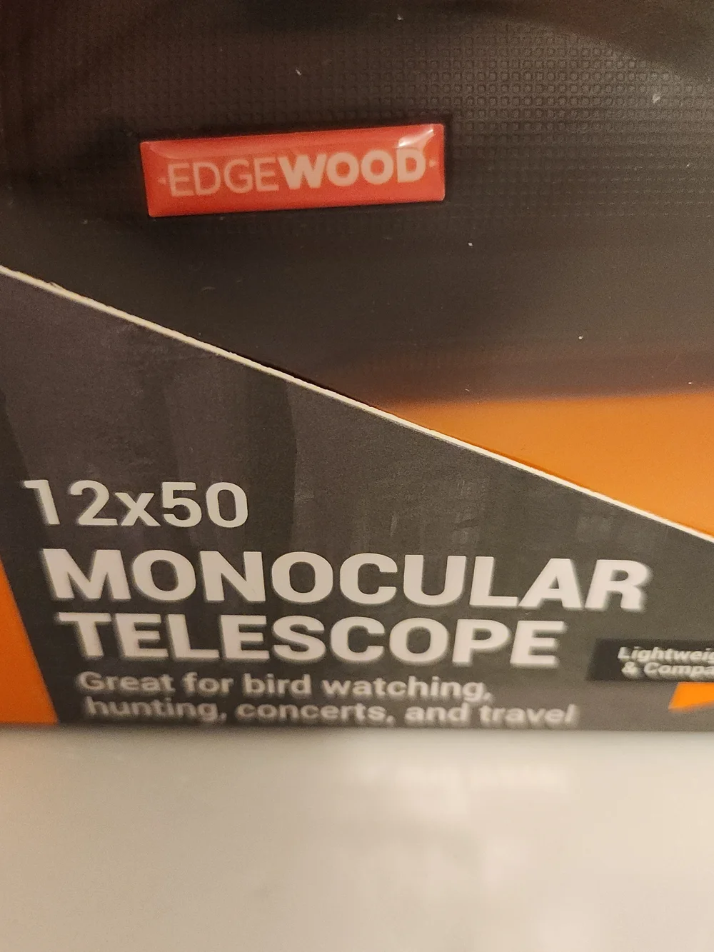 Edgewood 12x50 Monocular Telescope in Black and Orange Accents